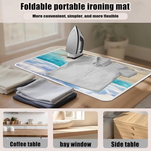 Ironing Mat Hawaiian Beach Heat Resistant Ironing Blanket Thick Portable Travel Ironing Pad for Table Top Washer and Dryer,Large Foldable Ironing Padding 32 x 16 Inch - color: Beach Starfish