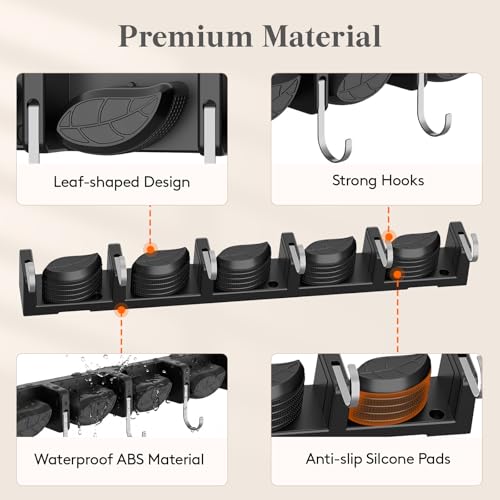 Lifewit Mop and Broom Holder Organizer Wall Mount Non-Slip, 1 Pack, Black - color: Black