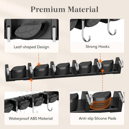 Lifewit Mop and Broom Holder Organizer Wall Mount Non-Slip, 1 Pack, Black - color: Black