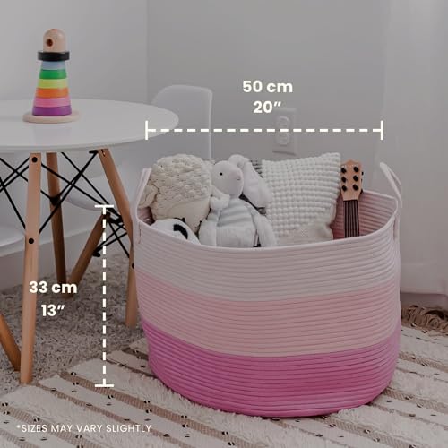 OrganiHaus Round Toy Basket & Blanket Basket, Cotton Rope 20x13" - color: 3-toned Pink, size: Wide