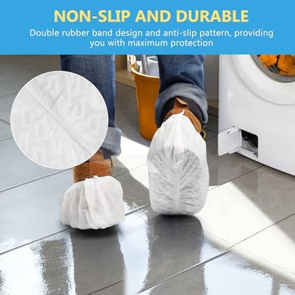 squish 200 Pack Shoe Covers Disposable Non-Slip, White Non-Woven Fabric Boot Covers for Indoors Breathable Slip Resistant Durable Boot&Shoes Cover, Protector Covers Fits Virtually Most Shoes - color: White