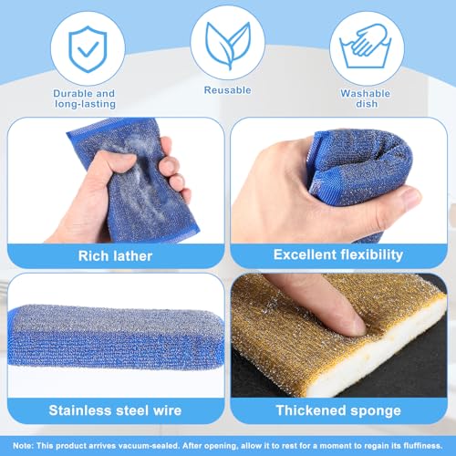 6 Pack Steel Wool Scrubber Sponges,Heavy Duty Stainless Steel Scouring Pads - color: 3 Colors