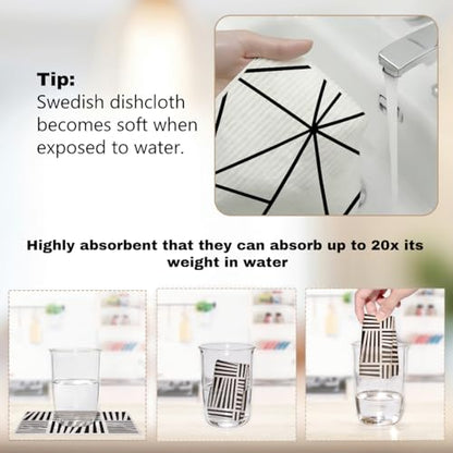 6 Pack Swedish Dishcloths Black White Geometric Kitchen Towels 03 - color: Multi 1523