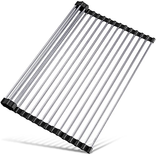 Tomorotec Roll Up Dish Drying Rack Over Sink, 304 Steel, 17.7x15.5, Black - color: Black, size: 17.7 x 15.5 in