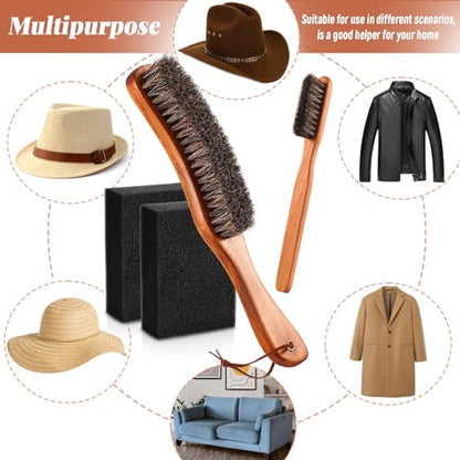 4 Pcs Horsehair Felt Hat Brush Kit with Cleaning Sponge Cowboy Clean Hat Wood Fedora Hat Cleaning Set Baseball Cap Lint Brush Remove Dust for Hair Furniture Suits Clothes(Style B) - style: Style B