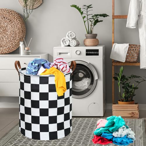 MAIZMZ Checkered Flag Canvas Storage Basket 63L Waterproof Laundry Hamper with Handles, Collapsible Racing Themed Organizer Bin for Boys Bedroom, Toys, Clothes, Gift Giving - color: MR2025917010
