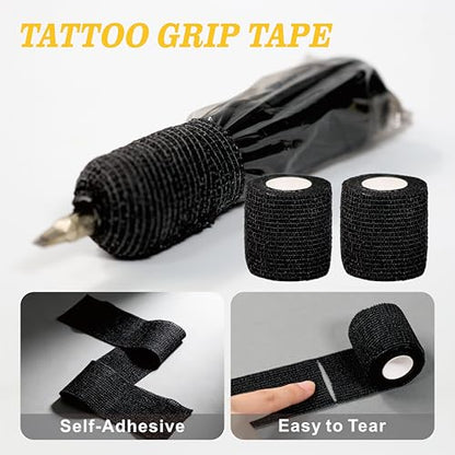 Tattoo Pen Covers 200PCS & 6 Rolls Grip Tape 2.56"x7" Black - color: Black
