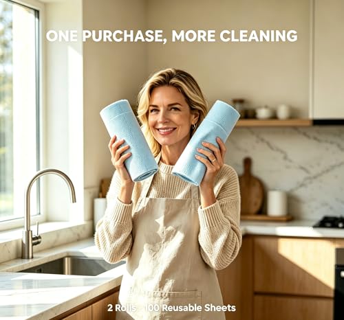 Jessy Home 2 Roll Reusable Paper Towels,100 Sheets Tear Away Microfiber Cleaning Cloth, Lint Free Cleaning Rags for Kitchen, Dishcloth,Household Cleaning Supplies - color: Blue