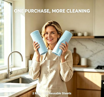 Jessy Home 2 Roll Reusable Paper Towels,100 Sheets Tear Away Microfiber Cleaning Cloth, Lint Free Cleaning Rags for Kitchen, Dishcloth,Household Cleaning Supplies - color: Blue