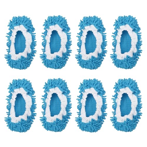 MECCANIXITY Mop Slippers Washable Microfiber Floor Cleaning Shoes Cover Chenille Duster Foot Socks Tools for House Clean, Blue 8 Pack - color: Blue
