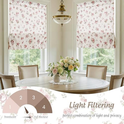 StangH Linen Red Floral Roman Shades with Magnets, W32 x L64, 1 Panel - color: Rose Red, size: 32"W x 64"H