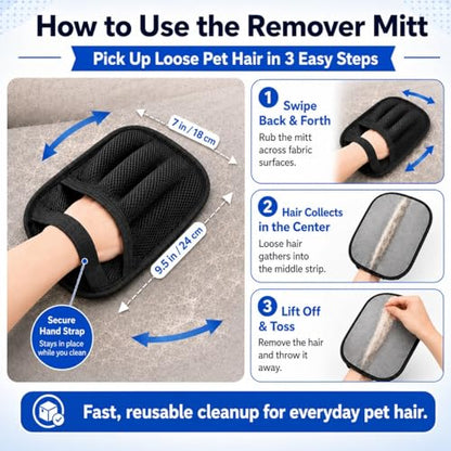 NVNAN 3 PCS Pet Hair Removal Glove and Pet Hair Remover - color: Big Fabric Pet Hair Gloves+Pet Grooming Brush