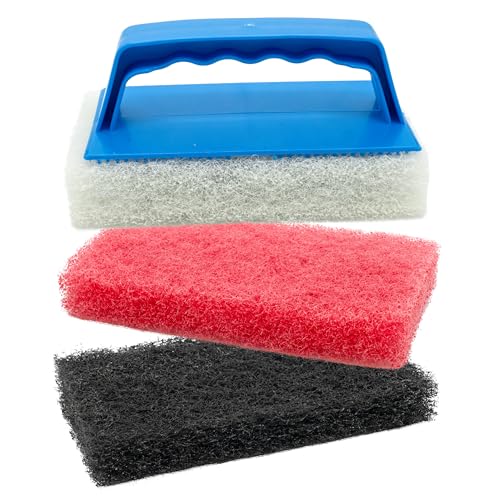 STAR BRITE Scrub Pad Kit - 3 Different Textured Scouring Pads & Interchangeable Handle (040023PW) - size: 3 Count (Pack of 1), style: Kit with 3 Pads