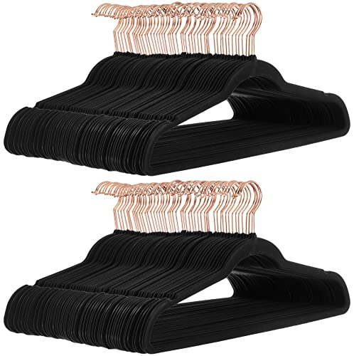 Amazon Basics Slim Velvet Non-Slip Space Saving Suit Clothes Hangers, Closet Organizer, Black/Rose Gold, 100-Pack - color: Black/Rose Gold, size: Pack of 100