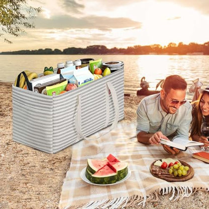 LHZK Standing Extra Large Utility Tote Bag with Metal Wire Frame and the Sides Rinforced, Extra Large Tote Bag with Handle, Reusable Grocery Bags Foldable, Beach Bag, Car Tote (Gray) - color: Gray, size: 22.5''x10.5''x12''-1 Pack