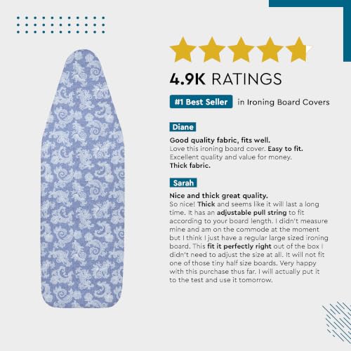 Encasa XO Ironing Board Cover and Pad, X-Large, 54"x18" - Blue - color: Blue, size: X-Large