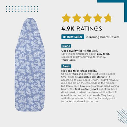 Encasa XO Ironing Board Cover and Pad, X-Large, 54"x18" - Blue - color: Blue, size: X-Large
