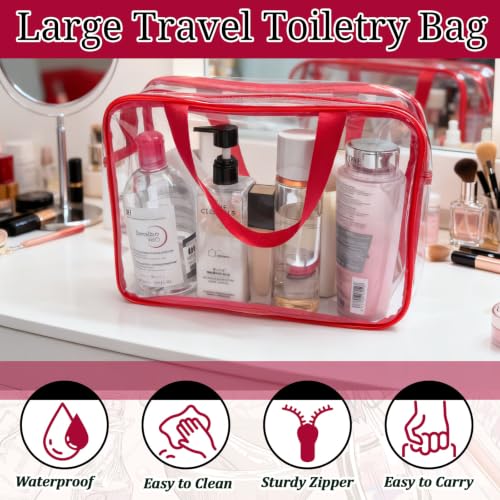 4 Pack Large Clear Makeup Bag, Heavy Duty Plastic Clear Cosmetic Toiletry Organizer Bags with Handle, Waterproof Toiletry Zipper Tote Bags for Travel, Gym, Cosmetic, Toiletry - color: Multicolor