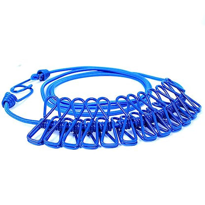 ALINNA Retractable Portable Clothesline, Travel Clothesline with 12 Clothespins for Indoor Laundry Drying, Outdoor Camping Accessories (Blue) - style: Blue