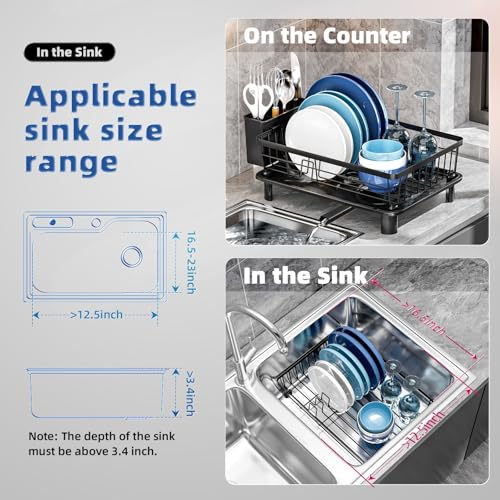 GAOKASE Dish Drying Rack for Kitchen Counter,Stainless Steel,Black - color: Black