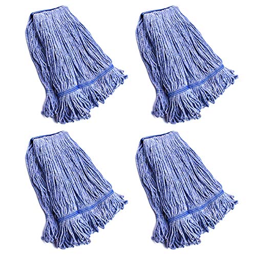 String Mop Heads Replacement Heavy Duty Commercial Grade Blue Cotton Looped End Wet Industrial Cleaning Mop Head Refills (4, Medium) - color: 4 Pieces Pack, size: Medium (Pack of 4)