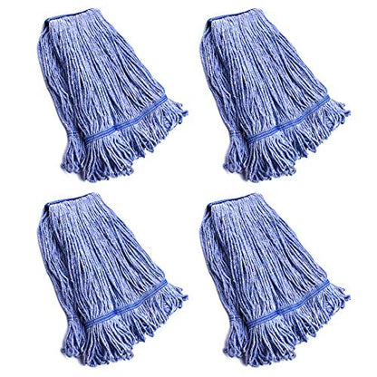 String Mop Heads Replacement Heavy Duty Commercial Grade Blue Cotton Looped End Wet Industrial Cleaning Mop Head Refills (4, Medium) - color: 4 Pieces Pack, size: Medium (Pack of 4)