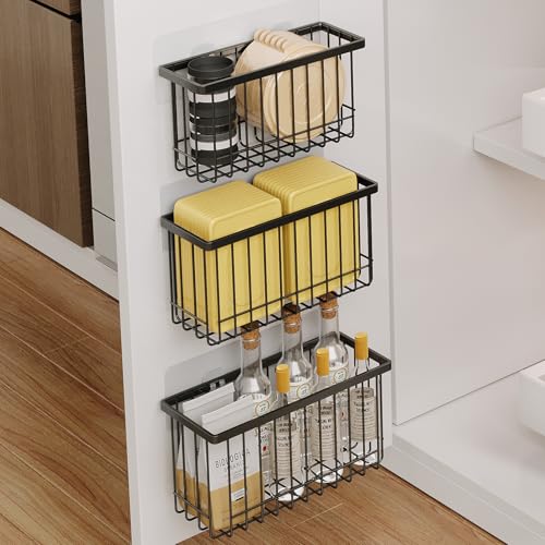 Mustorn 3 Pack Adhesive Cabinet Door Organizer, Lid Organizers Inside Cabinet Food Container/Tumbler Lid Organizer and Storage Cup Lids Holder for Kitchen & Bathroom Wall Mounted(Black) - color: Black, size: 3 Pack