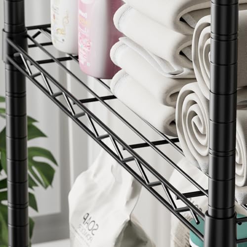 SINGAYE 5 Shelves Storage Wire Shelf Closet Metal Shelving Pantry Wheels - color: Black, size: 5Tier/14"D X 24"W X 61"H