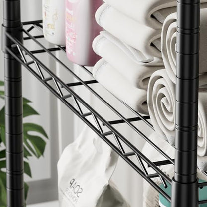 SINGAYE 5 Shelves Storage Wire Shelf Closet Metal Shelving Pantry Wheels - color: Black, size: 5Tier/14"D X 24"W X 61"H