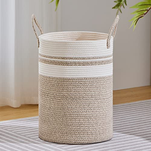 VIPOSCO 72L Tall Woven Laundry Basket Hamper, Brown White - color: Brown & White, size: 72L