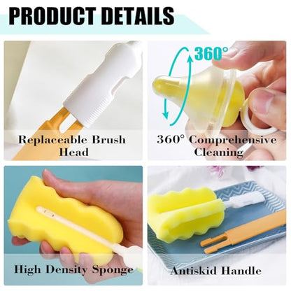 Baby Bottle Cleaning Brush 6-Piece Set Detachable Sponge Bottle Brush, Nylon Milk Bottle Brush, 2PCS Nipple Brush, 2PCS Straw Brush (Orange) - color: Orange