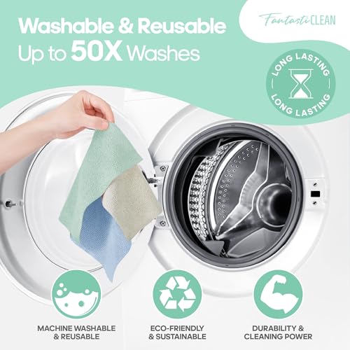 Fantasticlean Microfiber Cleaning Cloth Roll, 60 Pack, 8" x 8", Mint Green - color: Mint Green