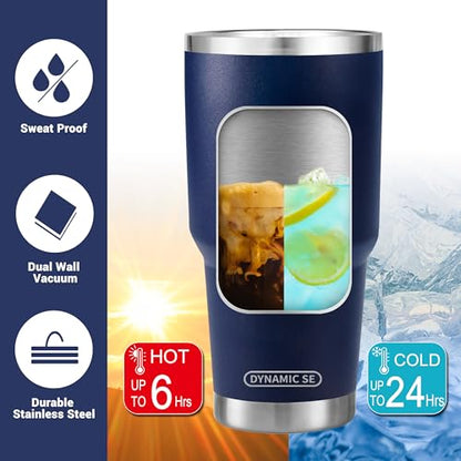 D·S 30 oz Navy Tumbler Double Wall Vacuum Insulated Travel Coffee Mug - color: Navy