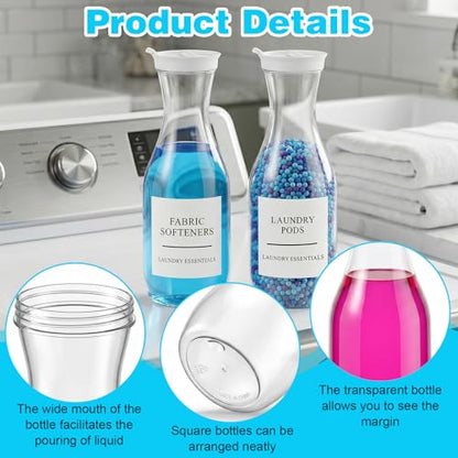 4 Pack Laundry Detergent Dispenser, 54 Oz Laundry Soap Dispenser, Clear Plastic Liquid Laundrys Detergent Container, Fabric Softener and Laundries Powder Dispensers for Laundries Room