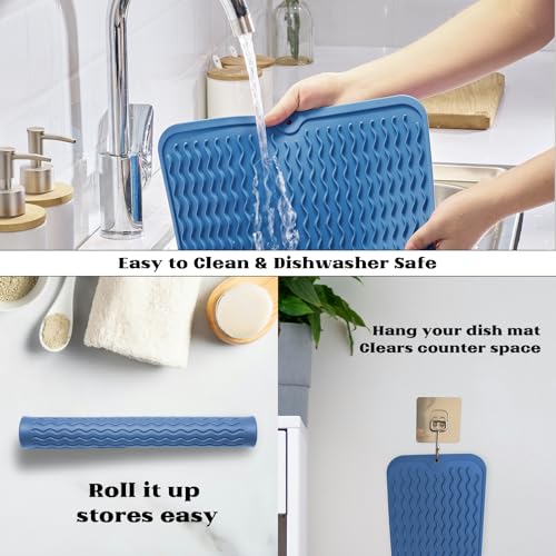 ZLR Silicone Dish Drying Mat for Kitchen Counter, 16"x12", Lichen Blue - color: Lichen Blue, size: 16" x 12"