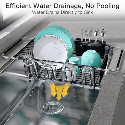 JASIWAY Black Dish Drying Rack in Sink with Drainboard and Utensil Holder - color: Black, size: For 12"-30"w Sink, with Drainboard