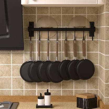Dseap Kitchen Utensil Holder Hanger, Pot and Pan Rack Wall Mounted, Kitchen Rail with 8 Hooks for Hanging Cooking Utensils, Mugs, Spoons, Wall Mounted, Black - color: Black