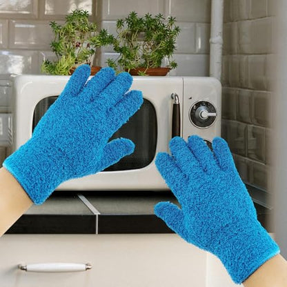 2 Pcs Blue Reusable Microfiber Cleaning Gloves - color: Blue