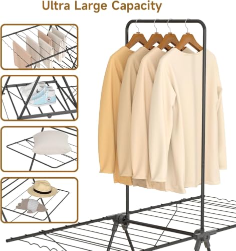 Bigzzia Clothes Drying Rack Foldable, 3-Level Large Laundry Drying Rack - size: X-Large