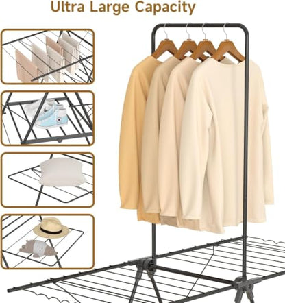 Bigzzia Clothes Drying Rack Foldable, 3-Level Large Laundry Drying Rack - size: X-Large