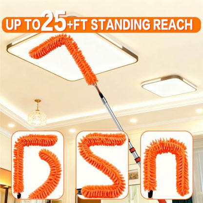 26FT High Reach Duster Cleaning Kit with 5-20 FTExtension Pole, High Ceiling Fan Cleaner Duster Tool for Fan Blades, Extendable Reusable Cobweb, Feather, Window Cleaning Squeegee Kit(20FT) - size: 20FT