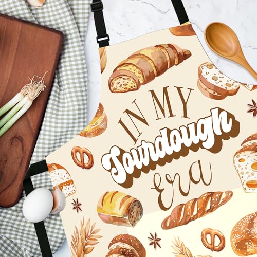 Adjustable Baking Aprons for Women - Cooking Aprons for Women with Pockets, Perfect for Baking Cooking Gradening - color: Yellow Sourdough