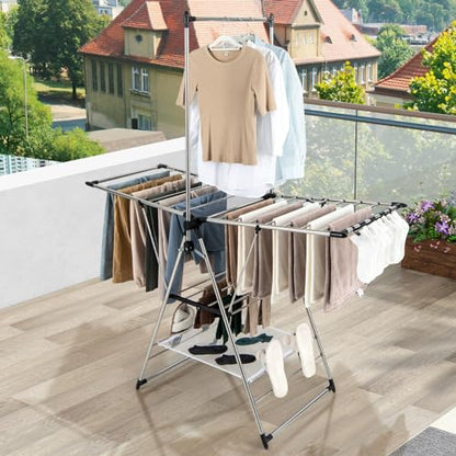 GIANTEX Foldable Clothes Drying Rack with 6-Level Adjustable Height