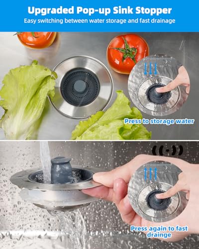 Hibbent Upgraded 3-in-1 Kitchen Sink Drain Strainer & Stopper Combo, Chrome - color: Chrome