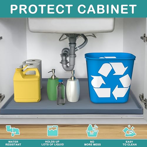 URMONA Waterproof Silicone Under Sink Mat 16'' x 10'' Shelf Liner for Kitchen and Bathroom, Cabinet and Counter Protector, Storage and Organizers, Litter Mat, Pet Cat Puppy Essentials(Beige) - color: Beige, size: 10"W x 16"L
