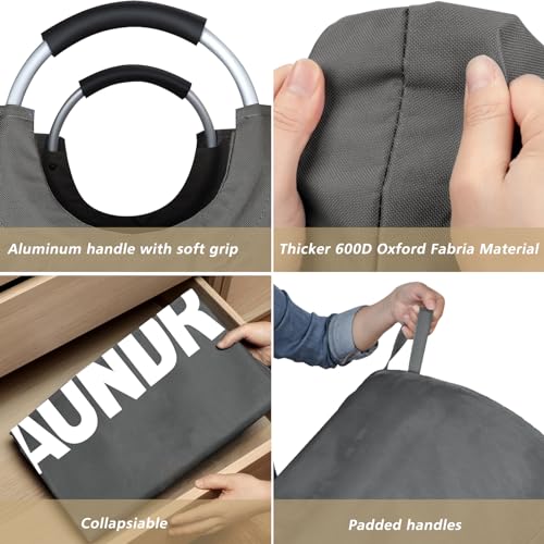 Maxsilan 160L XX-Large Laundry Basket Bag, Collapsible Hamper, Dark Grey - color: Dark Grey, size: 160L