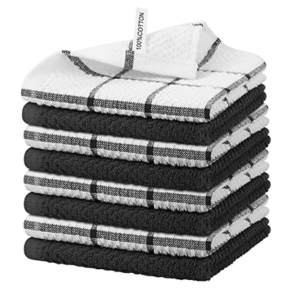 Nialnant 8 Pack Terry Dish Cloths,100% Cotton Dish Towels for Kitchen - color: Black, size: 12 x 12 in - 8PCS
