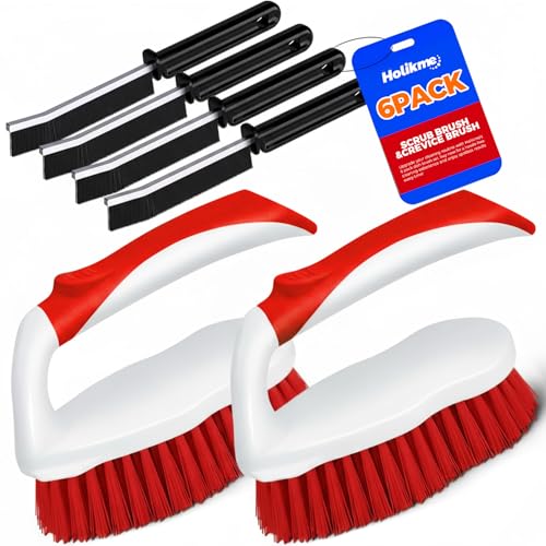 Holikme 6 Pack Cleaning Brush Scrub Brush Kitchen Brush for Floor,Red - color: Red