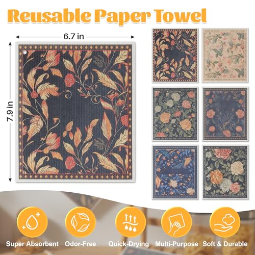 JOYMOOP 6 Pack Dishcloths for Kitchen, Reusable Paper Towels Washable, Absorbent Non-Scratch Dish Cloths for Washing Dishes, Quick-Drying Cleaning Rags for Cookware and Household, 6.7×7.9 Inch - color: Simple Floral [6 Pcs]