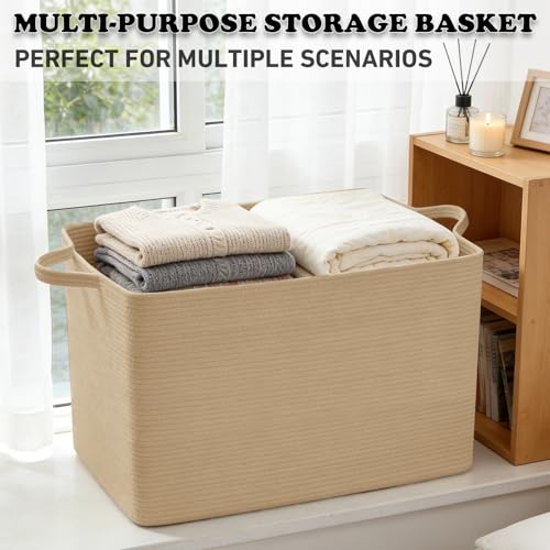 65L Large Laundry Basket with Handles,Woven Blanket Basket,Jute - color: Jute, size: 65L